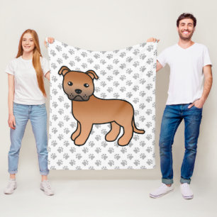 Red English Staffie Niedlich Cartoon Dog & Paws Fleecedecke
