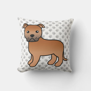 Red English Staffie Niedlich Cartoon Dog & Paws Kissen