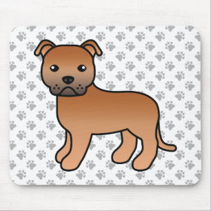 Red English Staffie Niedlich Cartoon Dog & Paws Mousepad