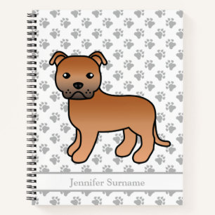 Red English Staffie Niedlich Cartoon Dog & Text Notizbuch