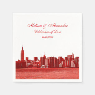 Red Etched Look NYC Skyline Silhouette, ESB #1 Serviette