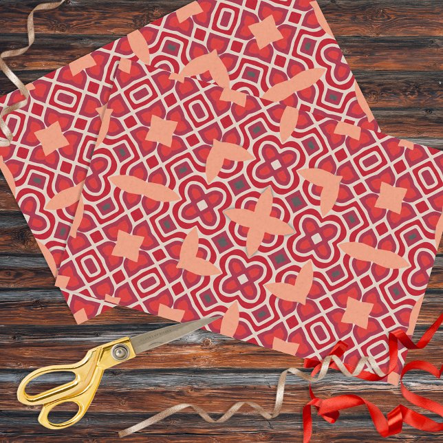 Red Ethnic Bohemisch Arabesque Geometric Pattern Seidenpapier (Von Creator hochgeladen)