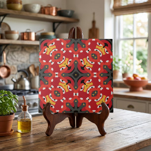 Red Ethnic Boho Oriental Arabesque Mosaik Muster Fliese