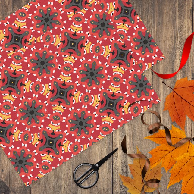 Red Ethnic Boho Oriental Arabesque Mosaik Muster Seidenpapier (Von Creator hochgeladen)