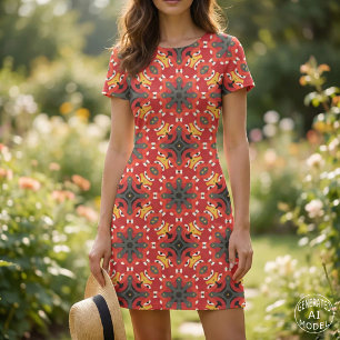 Red Ethnic Boho Oriental Arabesque Mosaik Muster Stoff