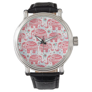 Red Ethnic Elephant Pattern Armbanduhr