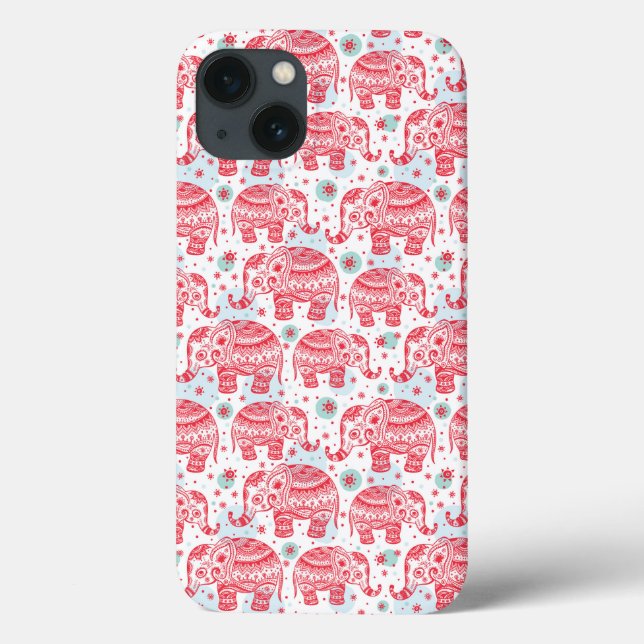 Red Ethnic Elephant Pattern Case-Mate iPhone Hülle (Rückseite)