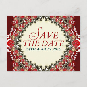 Red Exotic Batik Lace Save the Date Postcard Ankündigungspostkarte