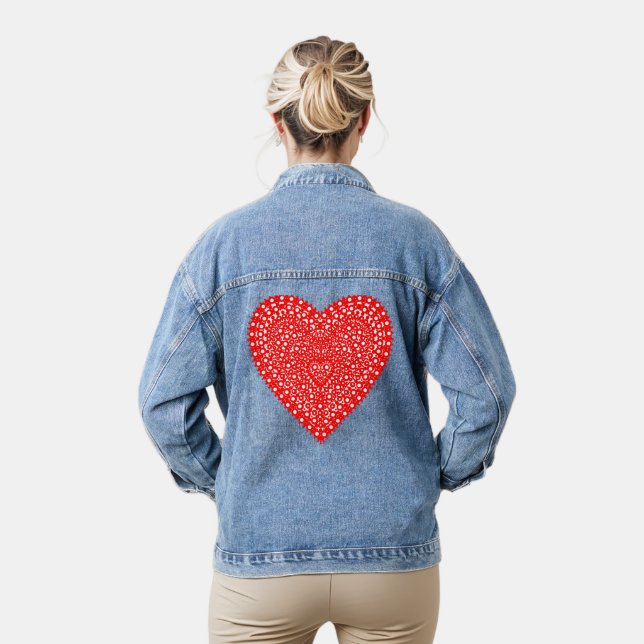 Red Extravagant Heart Design Jeansjacke (Modell)