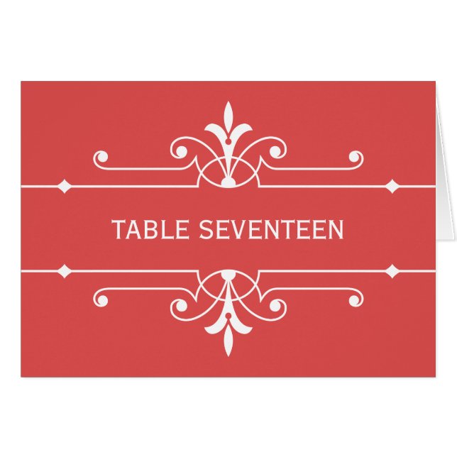 Red Extravagant Ornamental Tischnummer Card (Vorderseite (Horizontal))