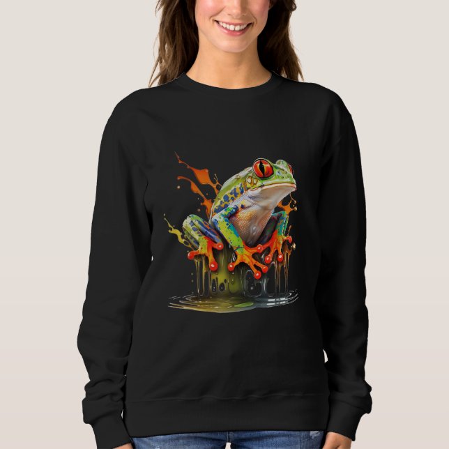 Red Eyed Tree Frog Leaping Water Rainforest Amphib Sweatshirt (Vorderseite)