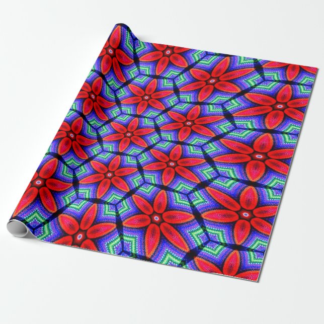 Red Fabrics Blume Muster Geschenkpapier (Ungerollt)