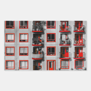 Red Facade Zuidoost Balcony Gebäude Fotografie Rechteckiger Aufkleber