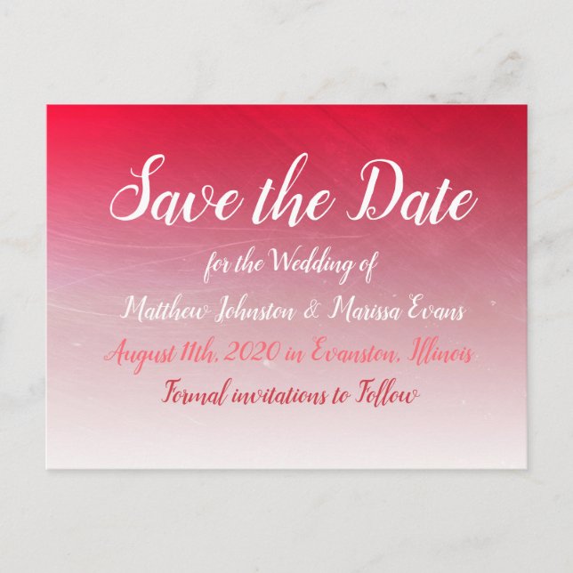Red Fade Crackle Save the Date Postcard Postkarte (Vorderseite)