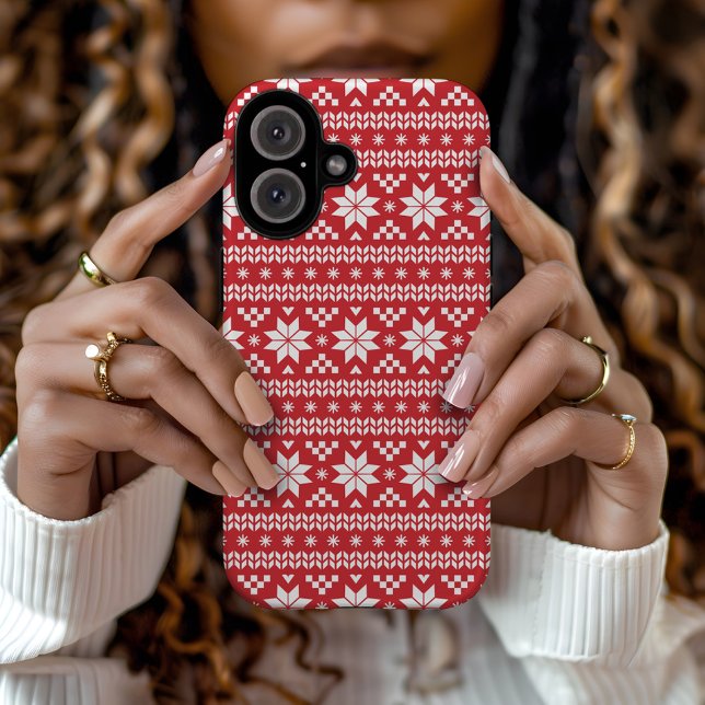 Red Fair Isle Christmas Sweater Pattern Case-Mate iPhone Hülle (Von Creator hochgeladen)