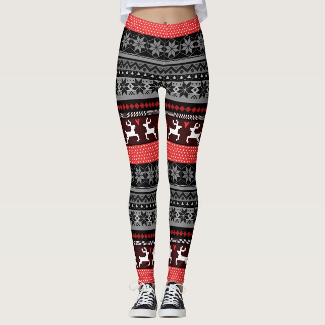 Red Fair Isle Pattern Leggings (Vorderseite)