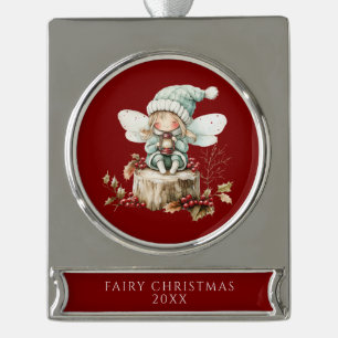 Red Fairy Merry Christmas Banner-Ornament Silber