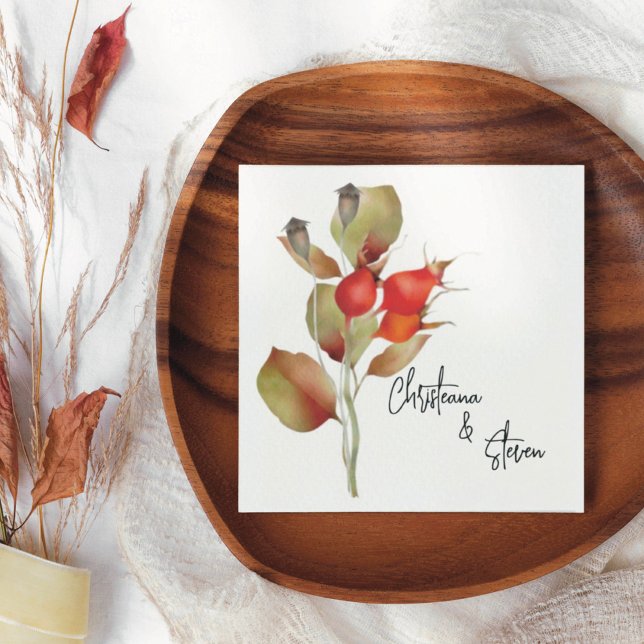 Red Fall Berries und Blätter Wasserfarbe Serviette (Von Creator hochgeladen)