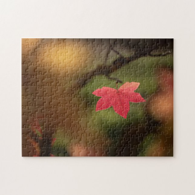 Red Fall Leaf Nature Foto Puzzle (Horizontal)