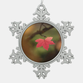 Red Fall Leaf Nature Foto Schneeflocken Zinn-Ornament