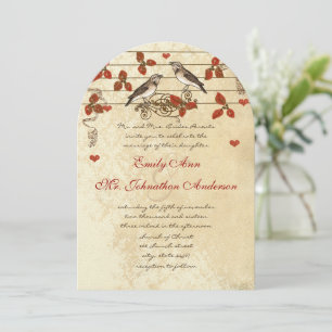 Red Fall Leaf Vintag Lovebird Wedding Einladung