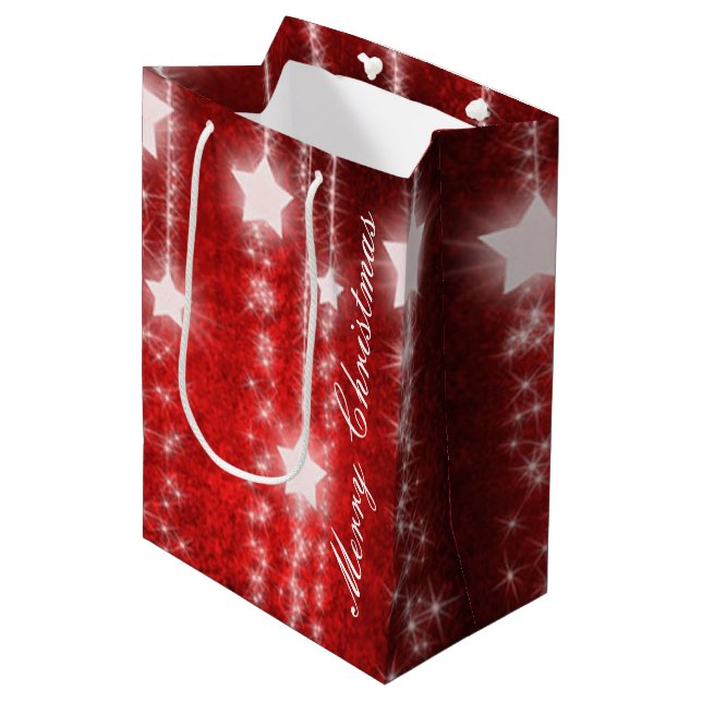Red Fallstars Holiday Geschenktasche Mittlere Geschenktüte (Vorderseite Schrägansicht)