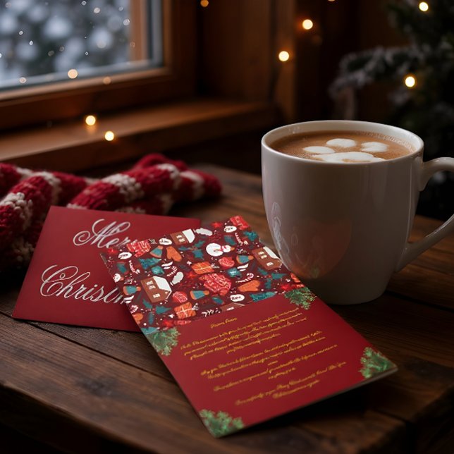 Red Family Christmas Card with Letter Dankeskarte (Von Creator hochgeladen)