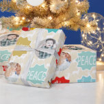 Red Family Foto Reindeer Christmas Merry Bright Geschenkpapier<br><div class="desc">Tan Beige Red Blue Reindeer Forest Woodsy Merry Little Weihnachten Familie Foto Weihnachtsfeiertag Personalisiert Wrapping Paper</div>