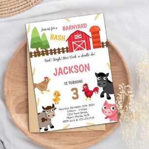 Red Farm Animals Birthday Invitations Einladung