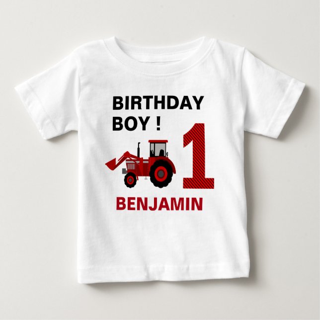 Red Farm Traktor 1. Geburtstag Party Baby T-shirt (Vorderseite)