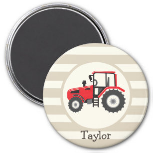 Red Farm Traktor auf Tan Stripes Magnet