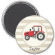 Red Farm Traktor auf Tan Stripes Magnet (Vorne)