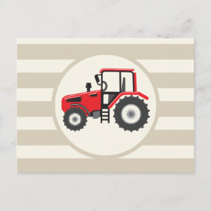 Red Farm Traktor auf Tan Stripes Postkarte