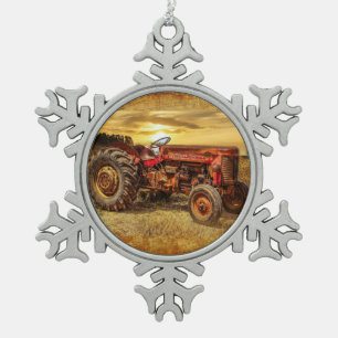 Red Farm Traktor Schneeflocken Zinn-Ornament