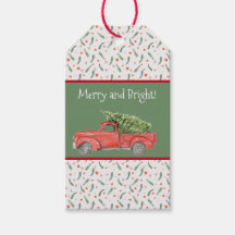 Red Farm Truck Holly Muster Weihnachtsgeschenk Tag