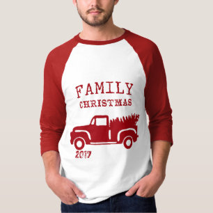 Red Farm Truck Individuelle Name Weihnachten T-Shirt