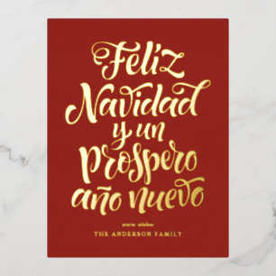 Red Feliz Navidad Calligraphy Weihnachten Folien Feiertagspostkarte