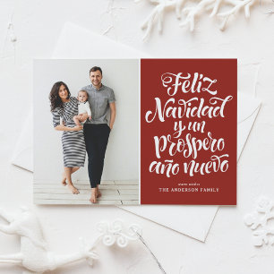 Red Feliz Navidad Script Weihnachts-Foto Feiertagskarte