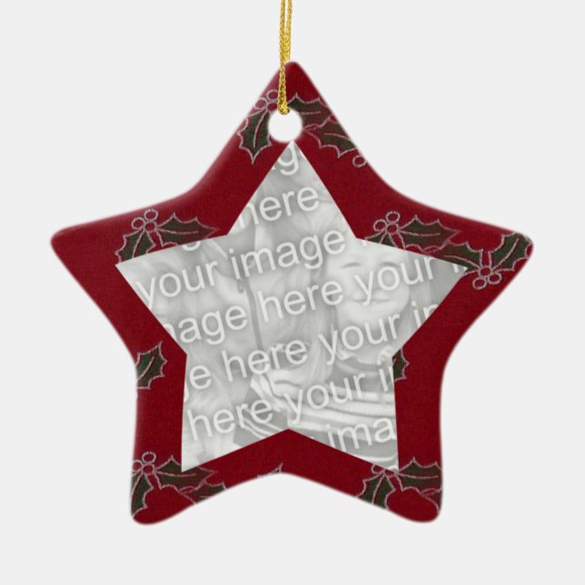 Red Felt Holly Weihnachts Foto Rahmen Ornament (Vorne)