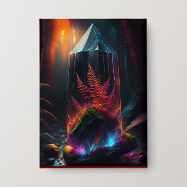 Red Ferns Growing In Glass Prism Along Creek Button