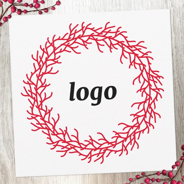 Red Festival Wreath Logo Business Feiertagskarte (Logo wreath business promotional holiday card)