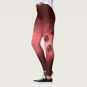 Red Festivals Baubles on Red Bokeh Leggings