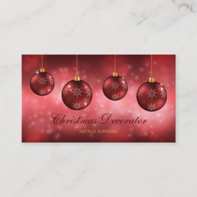 Red Festivals Baubles on Red Bokeh Visitenkarte (Vorderseite)