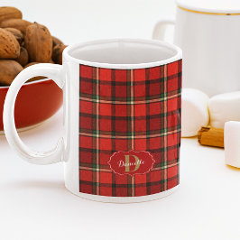 Red Festivals Xmas Monogram Karierte Weihnachten Kaffeetasse