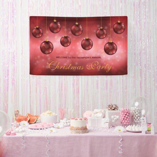 Red Festive Baubles on Red Bokeh - Weihnachts-Part Banner (Party)