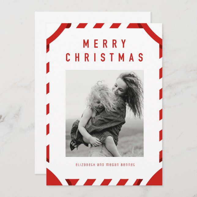 Red Festive Frame Frohe Weihnachten Foto (Vorne/Hinten)