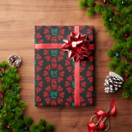 Red Festive Jingle Bells on Black Geschenkpapier