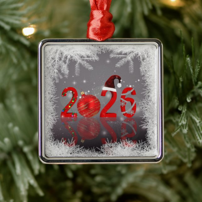 Red Festive Merry Christmas New Year 2026 Ornament Aus Metall (Baum)