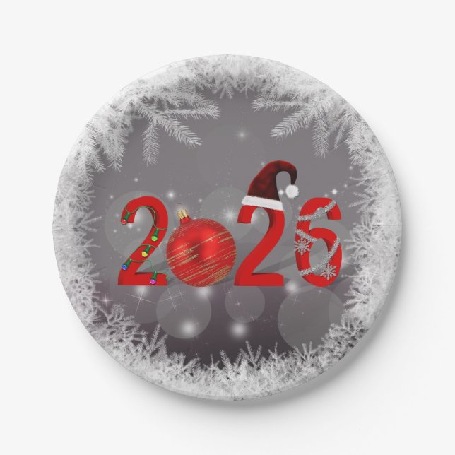 Red Festive Merry Christmas New Year 2026 Pappteller (Vorderseite)