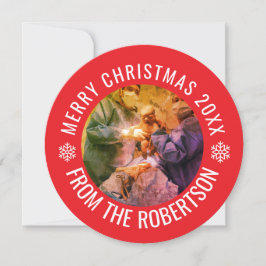 Red festive round Christmas birth photo December  Feiertagskarte